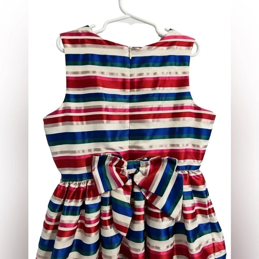 Gymboree Striped Red White Blue Jacquard Dress With Bow on Back Size 10